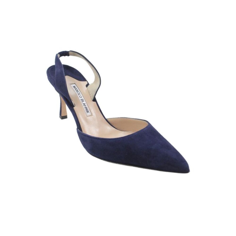 Manolo Blahnik Womens Stiletto Pointed Toe Suede Slingback Pumps Navy Size 41